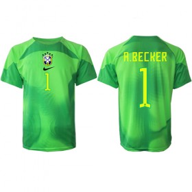 Fotbalové dres Brazílie Alisson Becker 1 Brankářské Venkovní Mistrovství Světa 2022 Krátký Rukáv